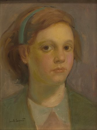 CAMILLO INNOCENTIRoma, 1871 - 1961 Bambina brianzola, 1947 Olio su tavola, 40...