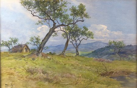 FILIPPO ANIVITTIRoma, 1876 - 1955 Paesaggio Acquerello su carta, 30 x 59 cm...