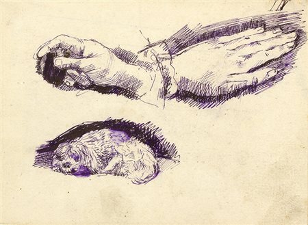 GIUSEPPE PELLIZZA DA VOLPEDOVolpedo, 1868 - 1907 Mani e cane Penna e...