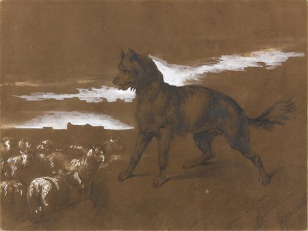 CONSALVO CARELLINapoli, 1818 - 1900 Cane pastore Matita e biacca su carta...