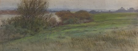 POMPEO FABRIRoma, 1874 - 1959 Paesaggio lungo il fiume Pastelli su carta, 24...