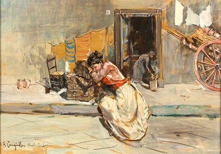 FRANCESCO CANGIULLONapoli, 1884 - Livorno, 1977 Dopo il lavoro Olio su...