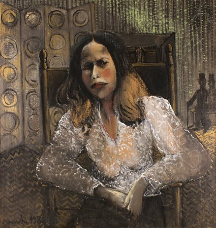 SERGIO VACCHICastenaso, 1925 - Siena, 2016 Ritratto di donna, 1986 Olio su...