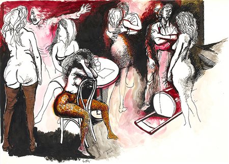 RENATO GUTTUSOBagheria, 1911 - Roma, 1987 Ballo e rissa, 1962 Chine colorate...