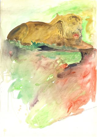 FRANCO ANGELIRoma, 1935 - 1988 Leone Acquarello su carta, 99,5 x 70 cm Firma...