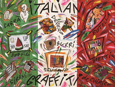 BRUNO DONZELLINapoli, 1941 Italian Graffiti Olio e collage su tela, 50 x 70...