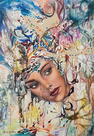 BIAGIO CERBONE Una modella per Omero olio su tela pagine braille cm 50x70