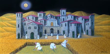 PIETRO PENNA Ora et Labora olio su tela cm 40x80