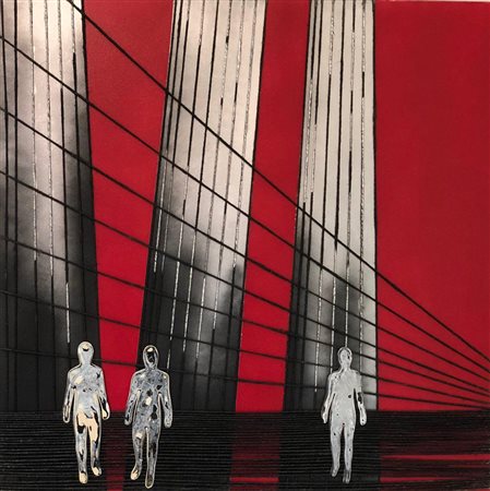 CLASUDIO ASCENZI Rosso Urbano Tecnica mista su tela corde e cartoncino...