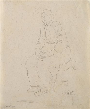 Carlo Carrà (Quargnento 1881 - Milano 1966)"Senza titolo" 1928matita su...