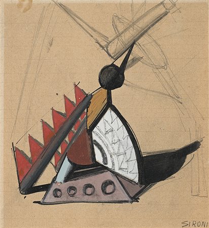 Mario Sironi (Sassari 1885 - Milano 1961)"Composizione" 1915tecnica mista su...