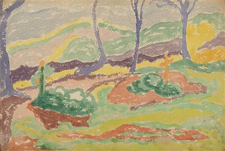 Janos Mattis-Teutsch (Brasov 1884 - 1960)"The Cemetery" 1916 ca.tecnica mista...