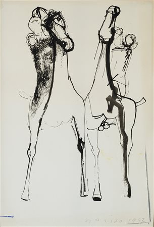 Marino Marini (Pistoia 1901 - Viareggio 1980)"Giocolieri e cavalli"...