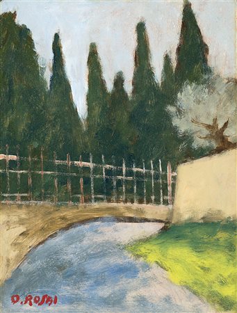 Ottone Rosai (Firenze 1895 - Ivrea 1957)"Strada con alberi e cancellata" 1955...