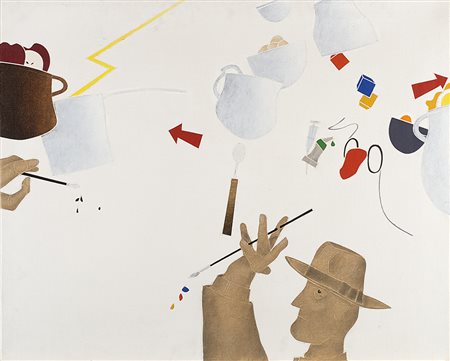 Emilio Tadini (Milano 1927 - 2002)"Le figure - Le cose" 1980olio su telacm...