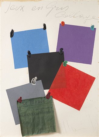 Aldo Mondino (Torino 1938 - 2005)"Jeu en gris collage" tecnica mista e...