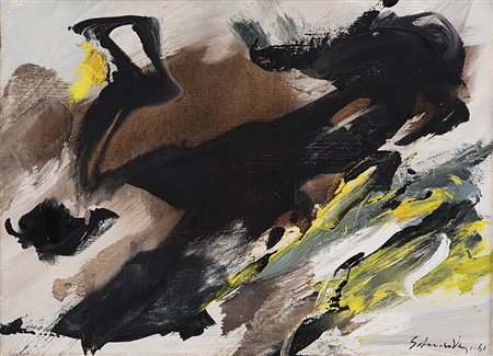 Gerard Schneider (Saint Croix 1896 - Parigi 1986)"Peinture 4/F" 1961olio su...