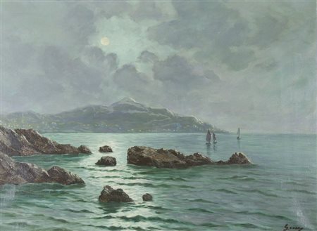 Pittore del '900 "Veduta di città di notte" cm. 60x80 - olio su tela Firmato...