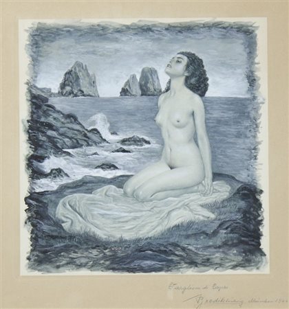 Pittore primi '900 "Al sole dei faraglioni di Capri" cm. 25x25 - tecnica...