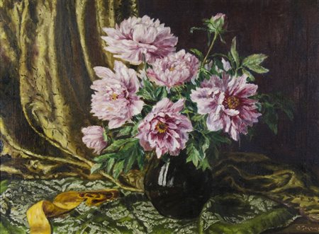 Ludwig Karl Strauch 1875-1959 "Grande mazzo di fiori nel vaso" cm. 60x80 -...