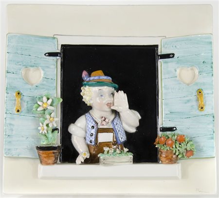 Tosin: piastra da parete in ceramica policroma raffigurante ragazzo alla...