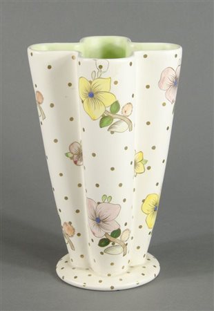 Lenci: vaso in ceramica policroma decorato a motivi floreali. Marcato sotto...