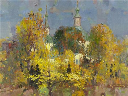 Pittore russo contemporaneo "Alberi in autunno" cm. 60x80 - olio su tela...
