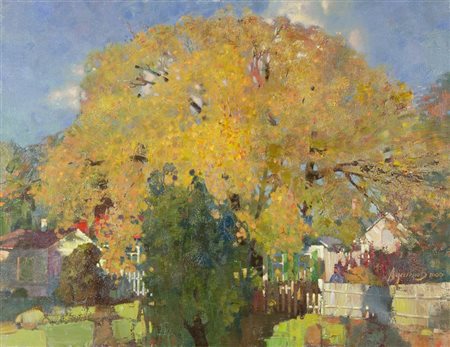 Pittore russo contemporaneo "Autunno tra le case" cm. 70x90 - olio su tela...