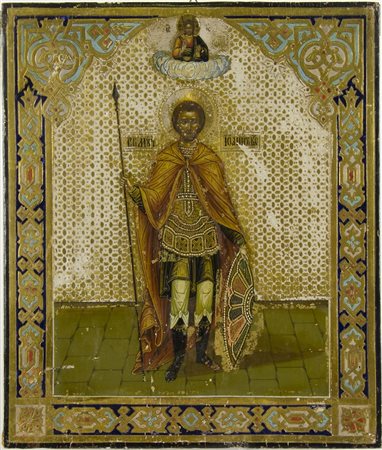 Icona dipinta su tavola raffigurante Santo. cm. 31x26. (difetto).