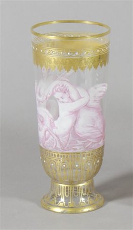 Bicchiere Lobmeyer in cristallo incamiciato nero con decori a smalti...