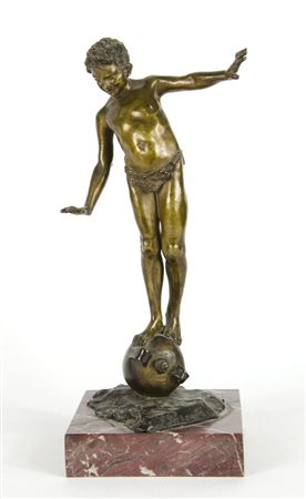 Gabriele Parente 1875-1899 "Ragazzino su anfora" h. tot cm. 30 - scultura in...