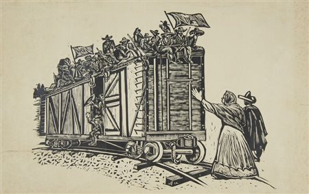 Ingacio Aguirre 1900-1990 "Vagone pieno" cm. 38x63 - incisione (lieve...