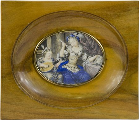 Johann Anker (attr.) (come da scrittura al retro) "Lezione di musica" cm....