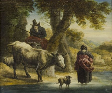 Maestro del XVIII secolo "Scena pastorale" cm. 23x28 - olio su tavola