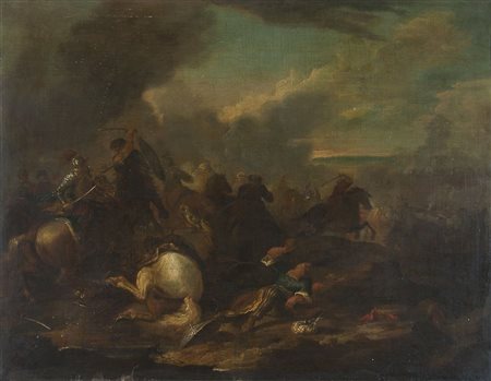 Ambito di Jacques Courtois 1621-1676 "Scontro di cavalieri" cm. 70x90 - olio...