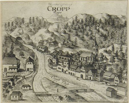 Dal Valvasor "Slovenia, veduta di Kropa" cm. 13x16 - incisione