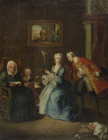 Maestro veneto del XVIII secolo Lotto di 2 oli su tela foderata, cm. 62x48:...