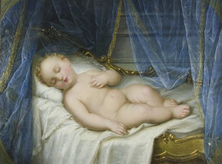 Maestro del XVIII secolo "Bambino dormiente" cm. 52x64 - olio su tela...