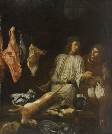 Maestro fiammingo operante a Genova nel XVII secolo "Scena di cucina" cm....