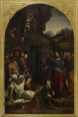 Maestro del XIX secolo "Resurrezione di Lazzaro" cm. 260x165 - olio su tavola...