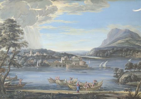 Maestro romano del XVII secolo "Pesca miracolosa" cm. 37x53 - tempera su...