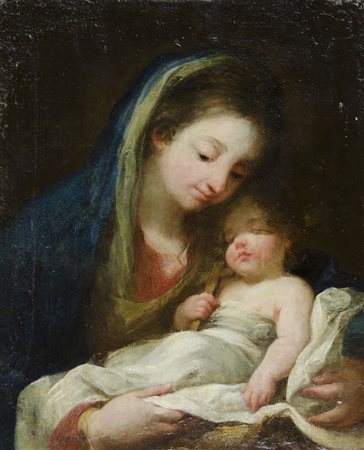 Maestro del XVII secolo "Madonna con bambino" cm. 53x44 - olio su tela su...