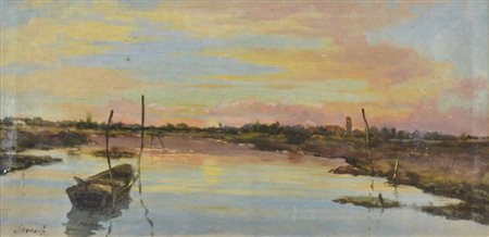 Gian Luciano Sormani 1867-1938 "Marina al tramonto" cm. 20x40 - olio su tela...