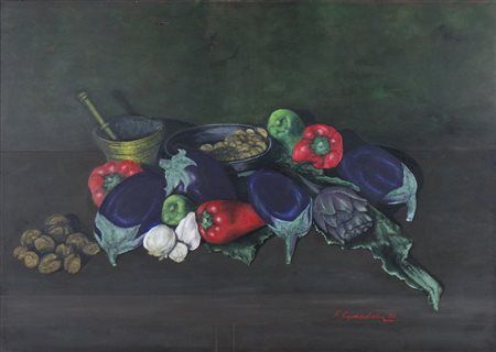 Flavio Cimador Trieste 1940 "Grande natura morta" cm. 70x100 - olio su tela...