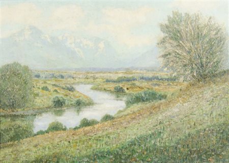 Ivan Grohar 1867-1911 "Paesaggio con monti" (1903) cm. 34x48 - olio su tela...