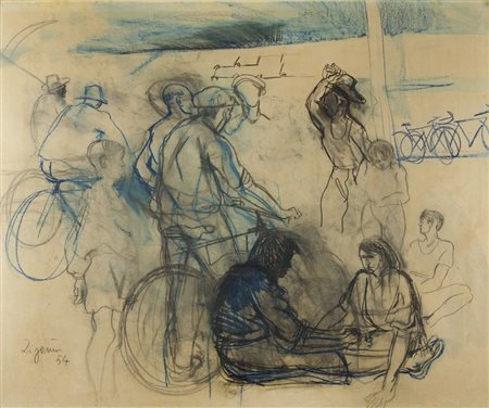 Giuseppe Zigaina Cervignano 1924-2015 "Incontro di braccianti" (1954) cm....
