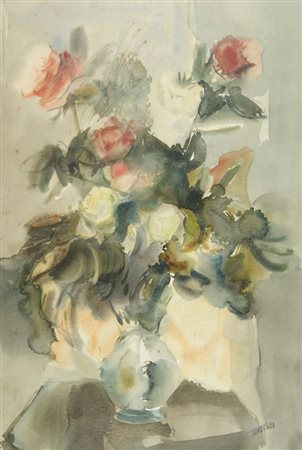 Guido Tavagnacco 1920 "Mazzo di rose" cm. 92x62 - acquerello su carta Firmato...