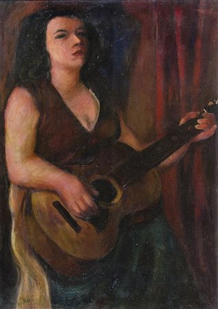 Fred Pittino Dogna (UD) 1906-1997 "Dona con chitarra" cm. 75x54 - olio su...