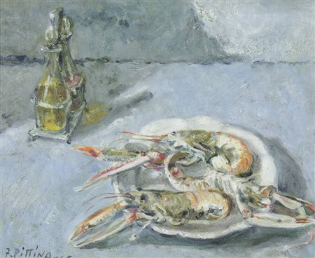 Fred Pittino Dogna (UD) 1906-1997 "Natura morta di pesce" cm. 40x50 - olio su...