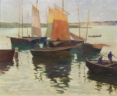 Giuseppe Barison Trieste 1853-1931 "Veduta di Trieste dal mare" cm. 42x52 -...